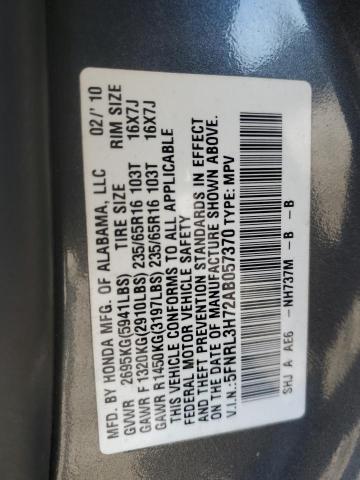 5FNRL3H72AB057370 - 2010 HONDA ODYSSEY EXL Boz foto 13