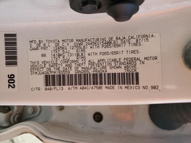 3TMJU4GN7FM193559 - 2015 TOYOTA TACOMA DOUBLE CAB PRERUNNER WHITE photo 12