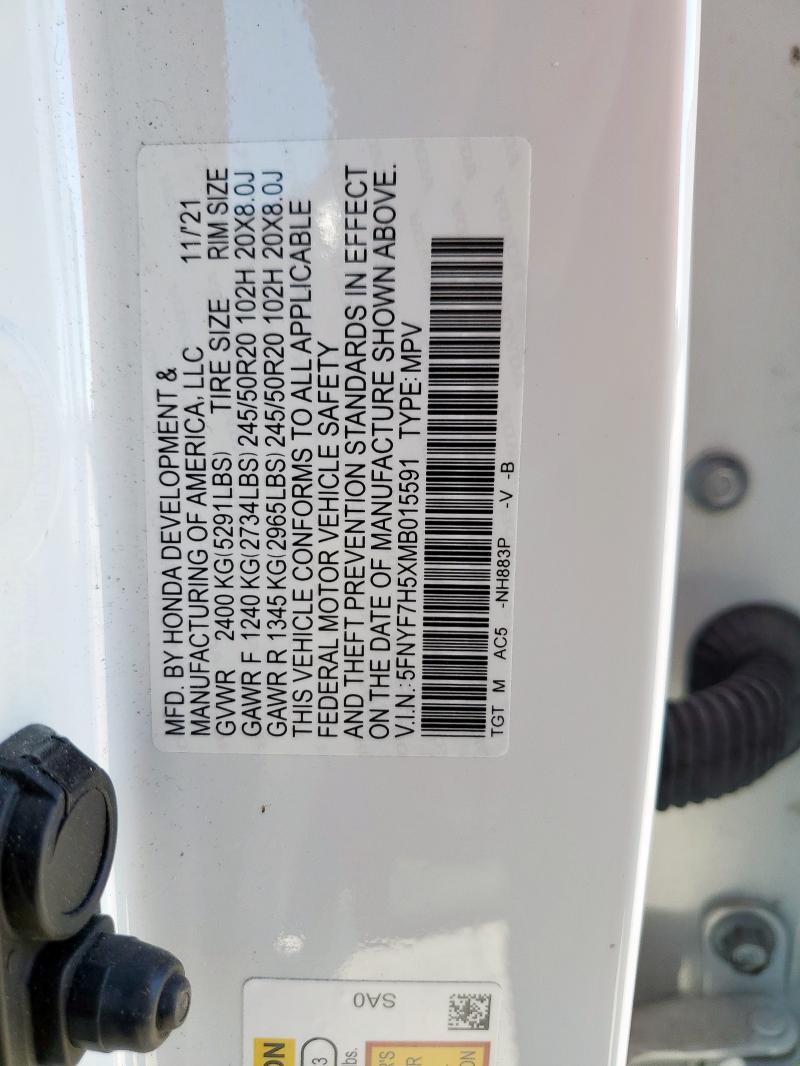 5FNYF7H5XMB015591 - 2021 HONDA PASSPORT EXL Ақ фото 12