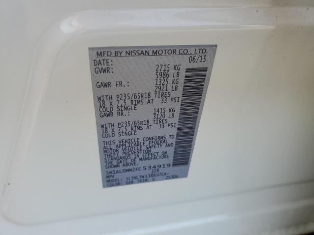 5N1AL0MM2FC534919 - 2015 INFINITI QX60 თეთრი ფოტო 14