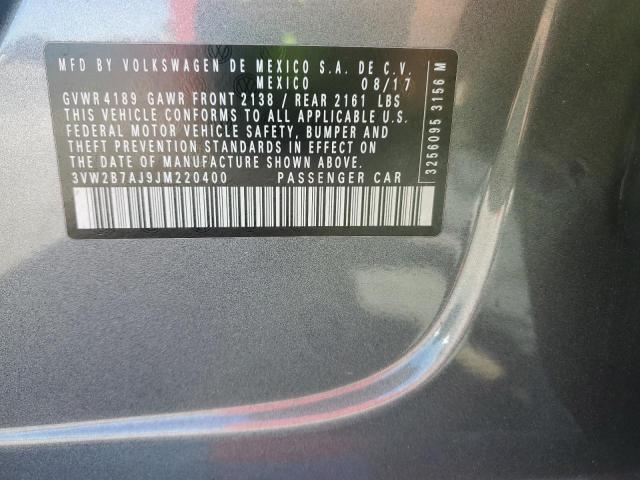 3VW2B7AJ9JM220400 - 2018 VOLKSWAGEN JETTA S GRAY photo 12