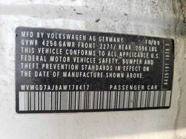 WVWGD7AJ8AW178417 - 2010 VOLKSWAGEN GTI 白色 照片 12