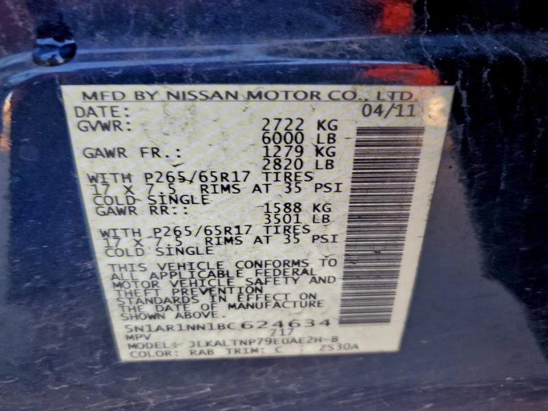 5N1AR1NN1BC624634 - 2011 NISSAN PATHFINDER S Синій фото 13