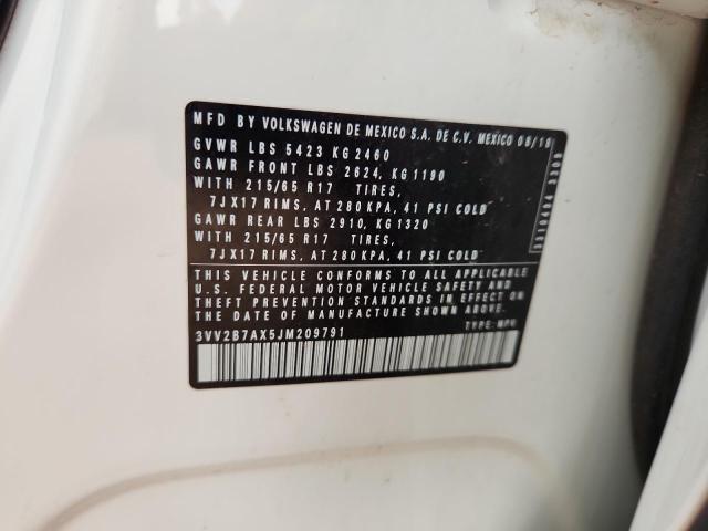 3VV2B7AX5JM209791 - 2018 VOLKSWAGEN TIGUAN SE 白色 照片 14