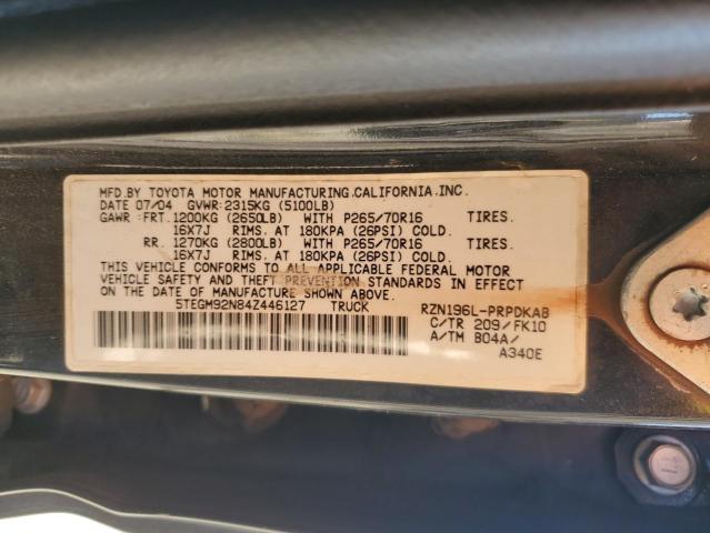 5TEGM92N84Z446127 - 2004 TOYOTA TACOMA DOUBLE CAB PRERUNNER BLACK photo 13