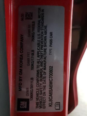 KL8CA6SA6MC700802 - 2021 CHEVROLET SPARK LS RED photo 12