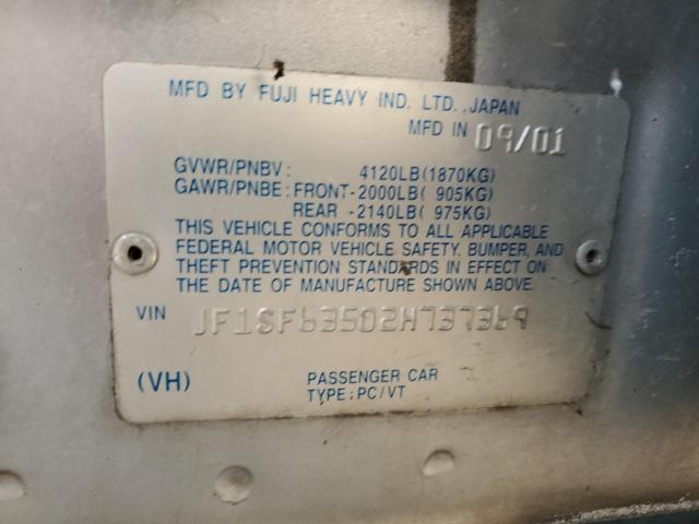 JF1SF63502H737369 - 2002 SUBARU FORESTER L SILVER photo 13