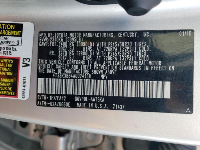 4T3ZK3BB4AU024168 - 2010 TOYOTA VENZA 银色 照片 13