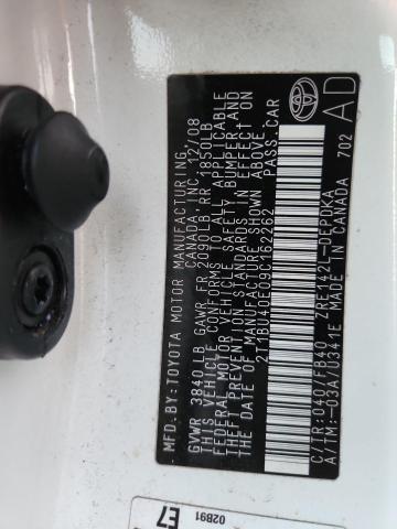 2T1BU40E09C162262 - 2009 TOYOTA COROLLA BASE WHITE photo 12