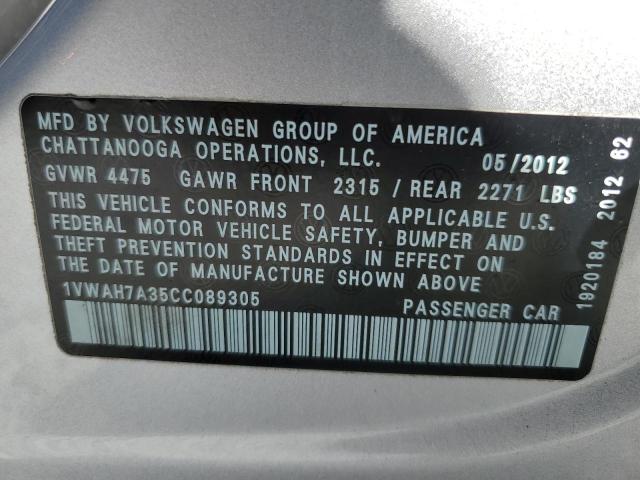 1VWAH7A35CC089305 - 2012 VOLKSWAGEN PASSAT S فضي صورة 13
