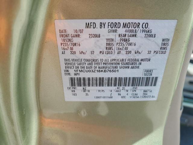 1FMCU03Z18KB76501 - 2008 FORD ESCAPE XLT მწვანე ფოტო 13