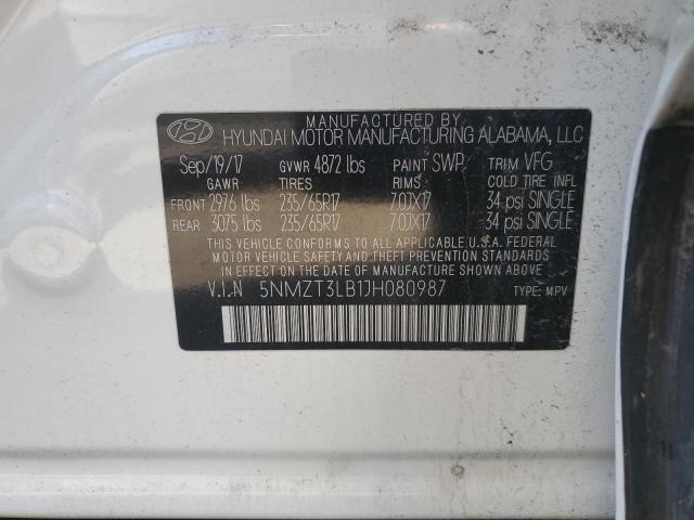 5NMZT3LB1JH080987 - 2018 HYUNDAI SANTA FE S WHITE photo 13