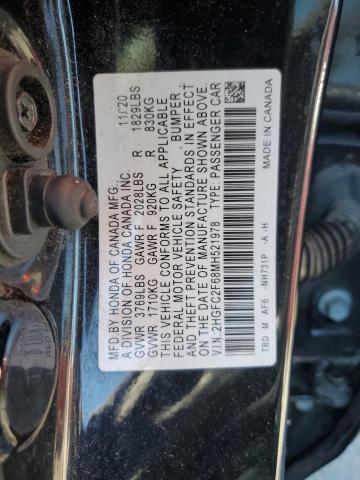 2HGFC2F68MH521978 - 2021 HONDA CIVIC LX BLACK photo 12