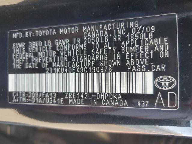 2T1KU40EX9C190876 - 2009 TOYOTA COROLLA MA BLACK photo 12