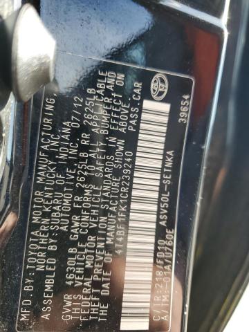 4T4BF1FK1CR239240 - 2012 TOYOTA CAMRY BASE 黑色 照片 12