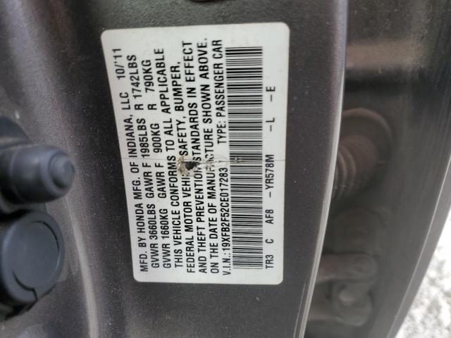 19XFB2F52CE017283 - 2012 HONDA CIVIC LX GRAY photo 12