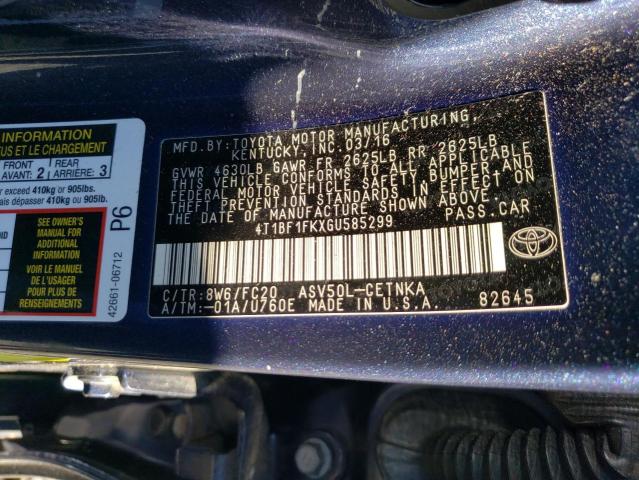 4T1BF1FKXGU585299 - 2016 TOYOTA CAMRY LE BLUE photo 12