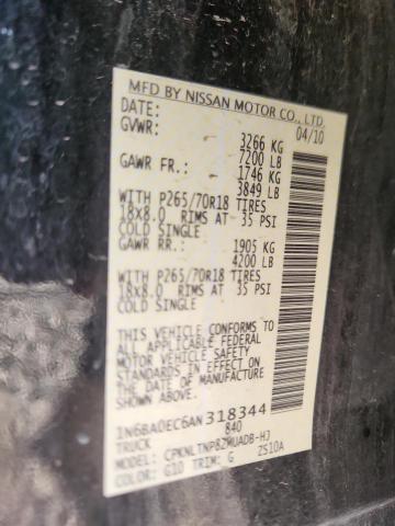 1N6BA0EC6AN318344 - 2010 NISSAN TITAN XE أسود صورة 12
