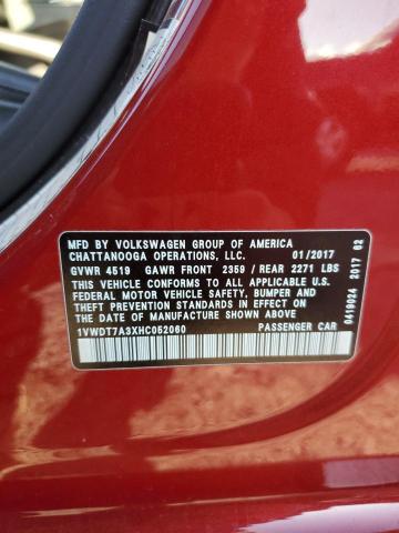 1VWDT7A3XHC052060 - 2017 VOLKSWAGEN PASSAT R-LINE Rouge photo 12