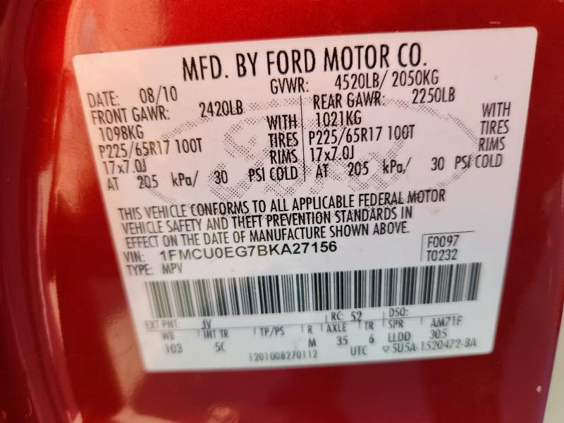 1FMCU0EG7BKA27156 - 2011 FORD ESCAPE LIMITED 勃艮第红 照片 12