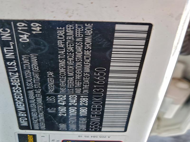 55SWF8EB0KU316650 - 2019 MERCEDES-BENZ C 300 4MATIC WHITE photo 12