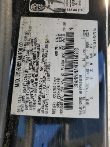 3FAHP0HA4CR160503 - 2012 FORD FUSION SE BLACK photo 12