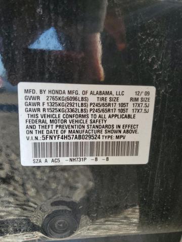 5FNYF4H57AB029524 - 2010 HONDA PILOT EXL BLACK photo 13