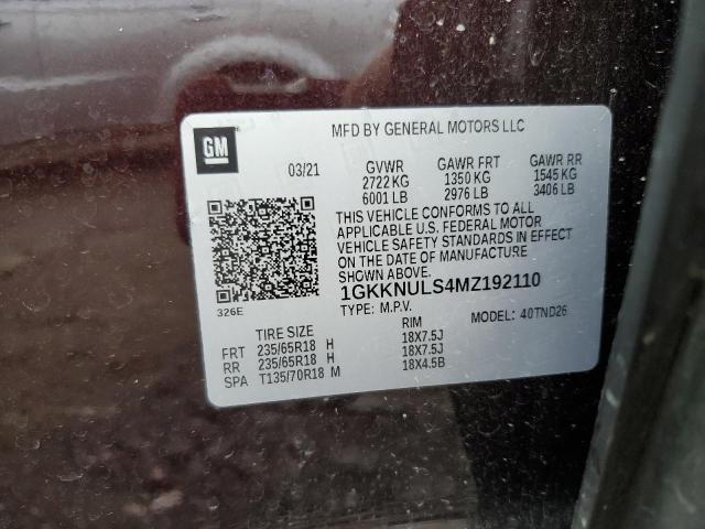 1GKKNULS4MZ192110 - 2021 GMC ACADIA SLT BROWN photo 13