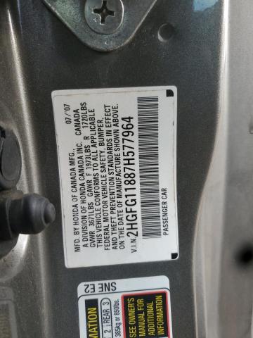 2HGFG11887H577964 - 2007 HONDA CIVIC EX SILVER photo 12