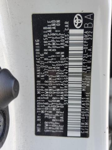 5YFBURHE6GP474875 - 2016 TOYOTA COROLLA L თეთრი ფოტო 12