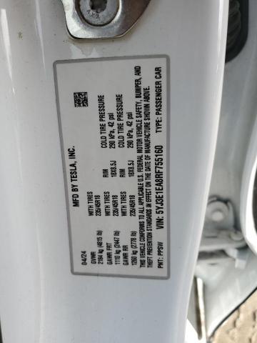 5YJ3E1EA8RF755160 - 2024 TESLA MODEL 3 BLACK photo 12