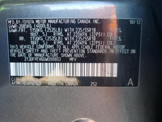 2T3DFREV6DW098803 - 2013 TOYOTA RAV4 LIMITED Grau Foto 13