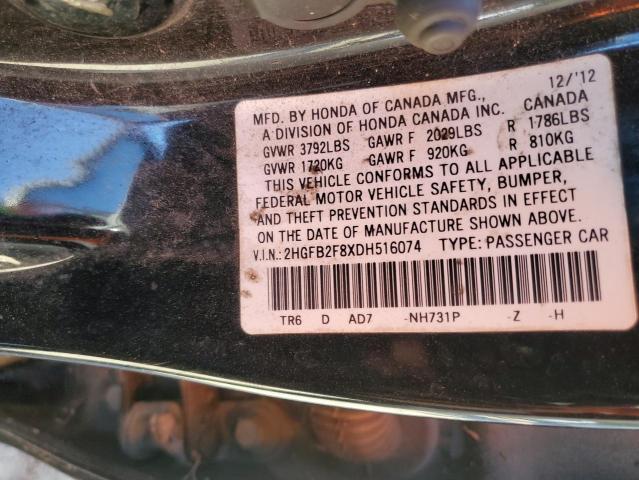 2HGFB2F8XDH516074 - 2013 HONDA CIVIC EX BLACK photo 13