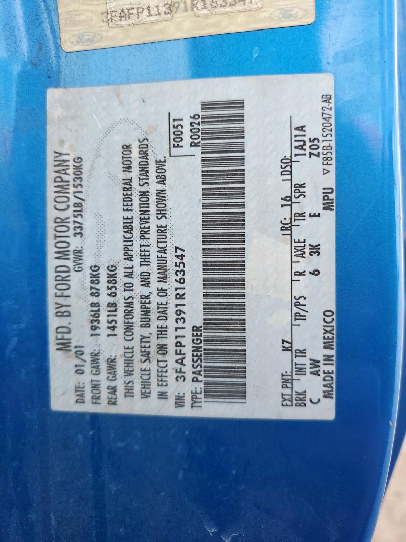 3FAFP11391R163547 - 2001 FORD ESCORT ZX2 蓝色 照片 12