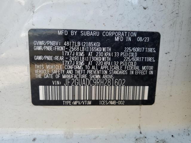 JF2GUADC9RH281602 - 2024 SUBARU CROSSTREK PREMIUM Սպիտակ լուսանկար 14