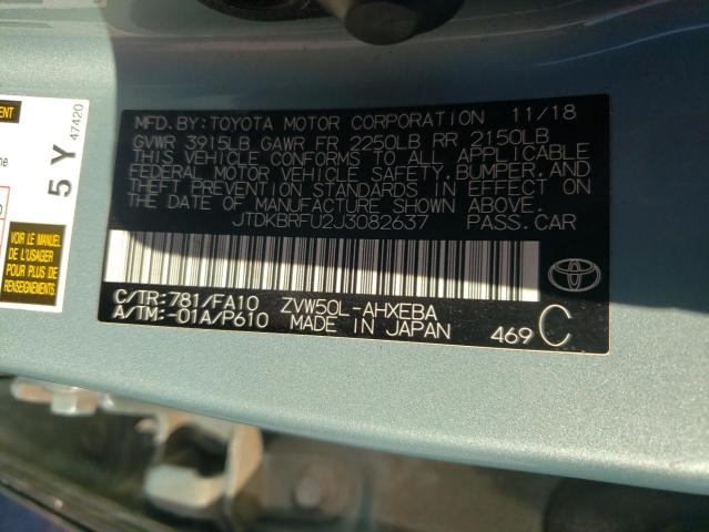 JTDKBRFU2J3082637 - 2018 TOYOTA PRIUS GREEN photo 12