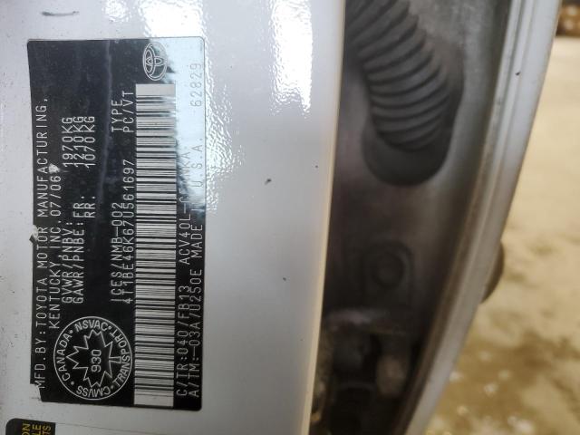4T1BE46K67U561697 - 2007 TOYOTA CAMRY CE თეთრი ფოტო 12