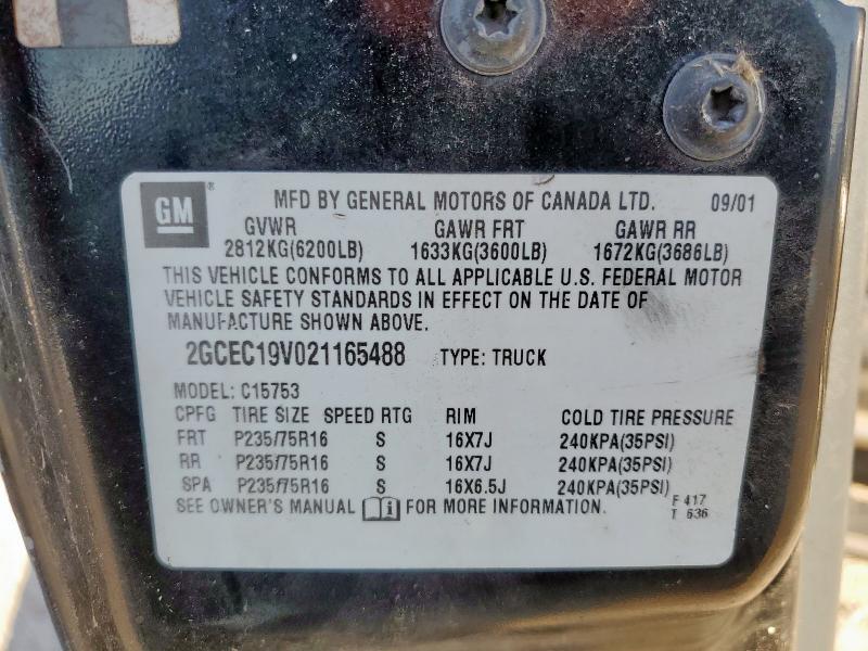 2GCEC19V021165488 - 2002 CHEVROLET SILVERADO C1500 BLACK photo 12