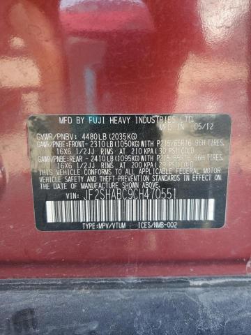 JF2SHABC9CH470551 - 2012 SUBARU FORESTER 2.5X RED photo 13