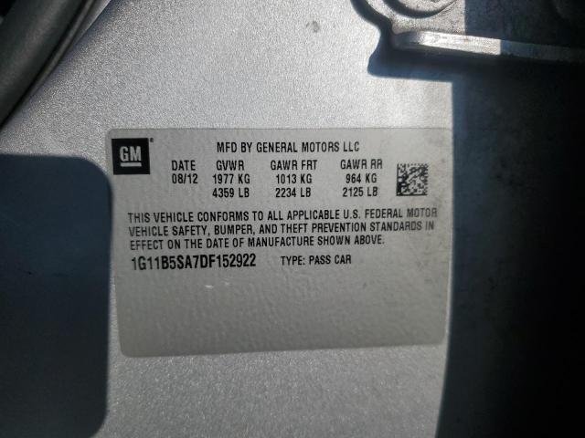 1G11B5SA7DF152922 - 2013 CHEVROLET MALIBU LS ვერცხლისფერი ფოტო 13