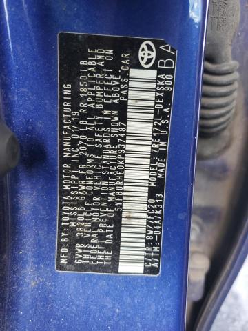 5YFBURHE0KP937487 - 2019 TOYOTA COROLLA L BLUE photo 12