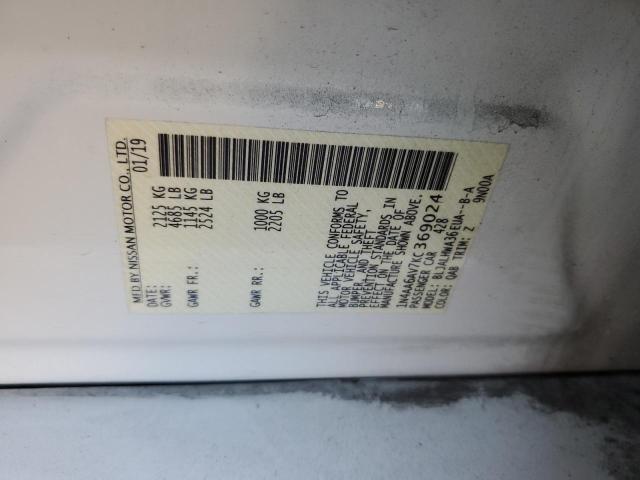 1N4AA6AV7KC369024 - 2019 NISSAN MAXIMA S Սպիտակ լուսանկար 12