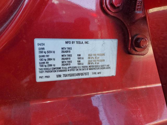 7SAYGDEE4RF067972 - 2024 TESLA MODEL Y Червоний фото 14