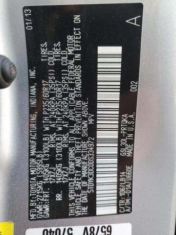 5TDYK3DC0DS334972 - 2013 TOYOTA SIENNA XLE SILVER photo 13