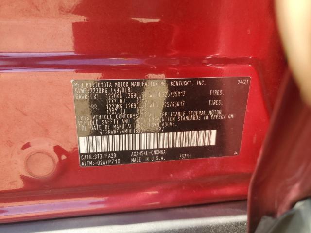 4T3RWRFV4MU016507 - 2021 TOYOTA RAV4 XLE RED photo 13