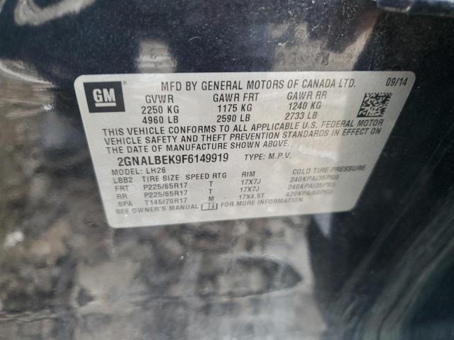 2GNALBEK9F6149919 - 2015 CHEVROLET EQUINOX LT BLACK photo 12