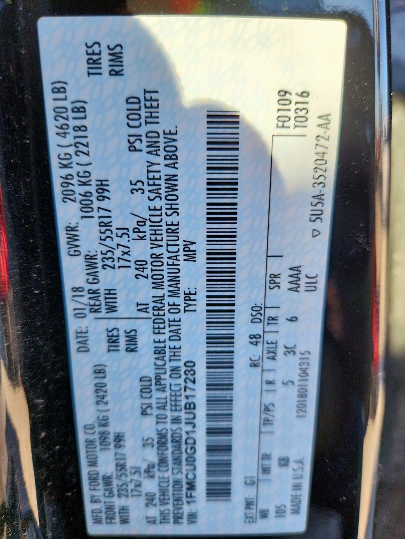 1FMCU0GD1JUB17280 - 2018 FORD ESCAPE SE BLACK photo 12