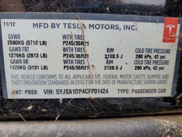 5YJSA1DP4CFP01424 - 2012 TESLA MODEL S Noir photo 13