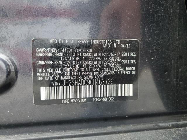 JF2SHADC9CH463726 - 2012 SUBARU FORESTER 2.5X PREMIUM BLACK photo 13