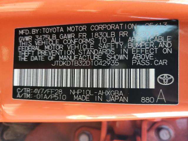 JTDKDTB32D1042935 - 2013 TOYOTA PRIUS C برتقالي صورة 12